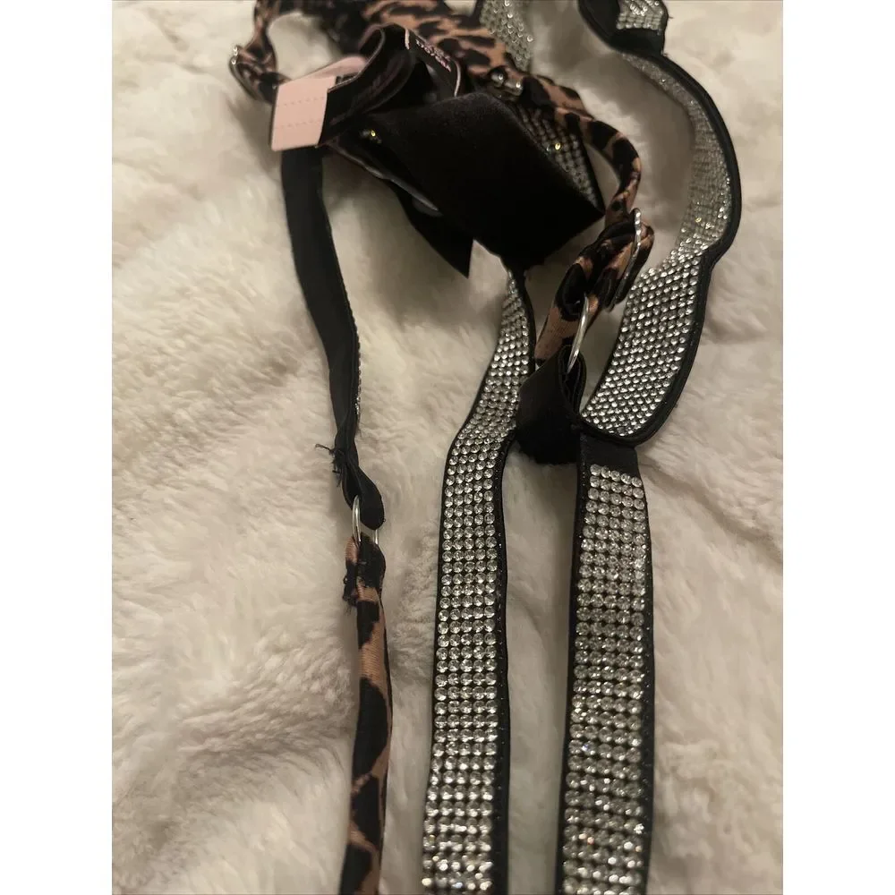 Victoria's Secret Shine Strap Rhinestone Garter Belt Sz XS / S Nougat Leopard‎